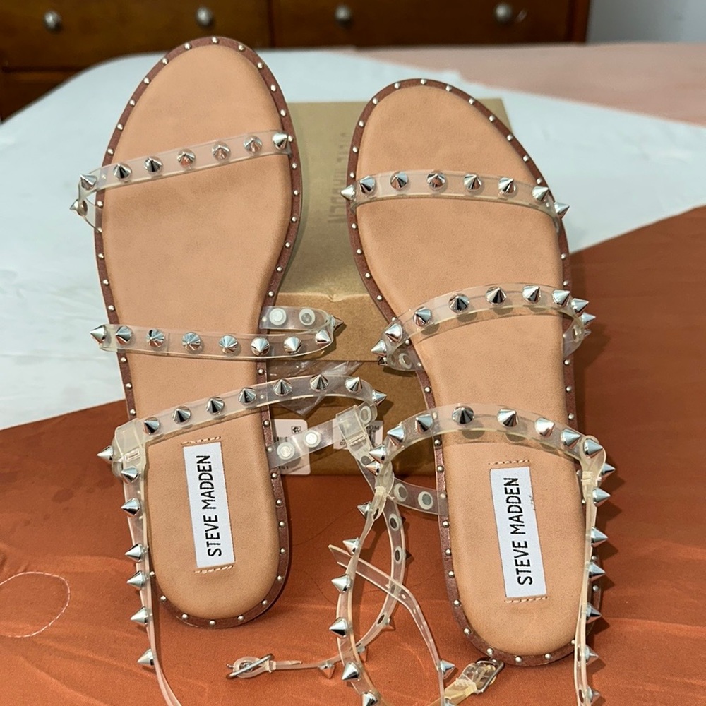 Brand new Steve Madden Transport clear studded strapped sandals